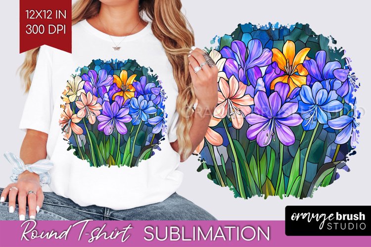 Stained Glass Flowers Round Tshirt Background - Floral PNG