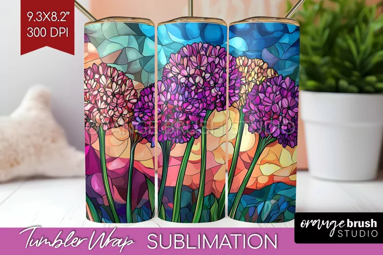 Stained Glass Flowers Tumbler Wrap - Floral Tumbler PNG