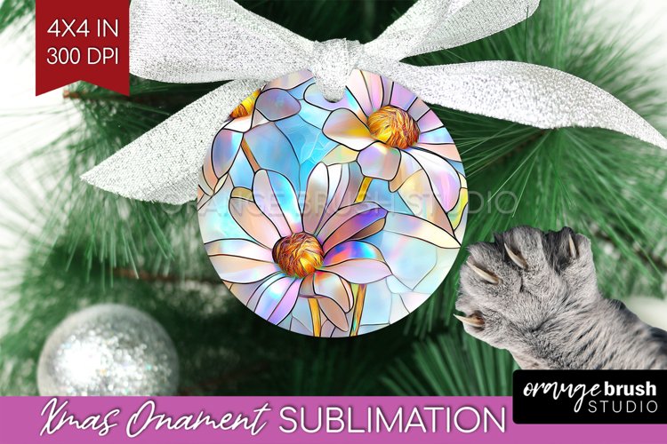 Stained Glass Flowers Ornament PNG - Floral PNG Sublimation