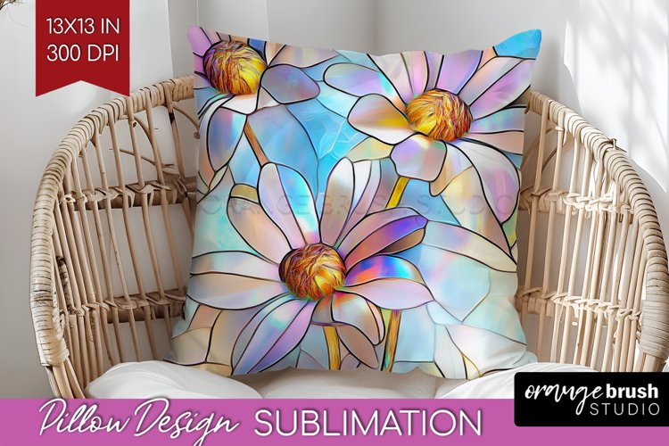 Stained Glass Flowers Pillow Sublimation - Floral Pillow PNG example image 1