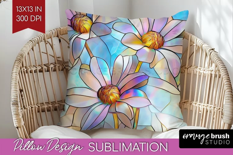 Stained Glass Flowers Pillow Sublimation - Floral Pillow PNG