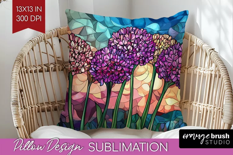 Stained Glass Flowers Pillow Sublimation - Floral Pillow PNG