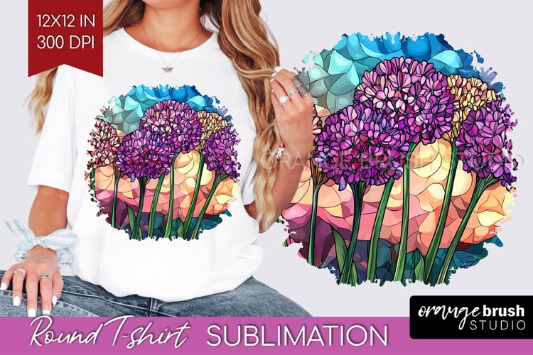 Stained Glass Flowers Round Tshirt Background - Floral PNG