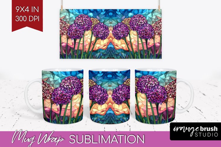 Stained Glass Flowers Mug Wrap - Floral Mug PNG Sublimation