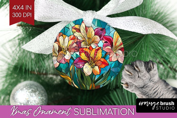 Stained Glass Flowers Ornament PNG - Floral PNG Sublimation