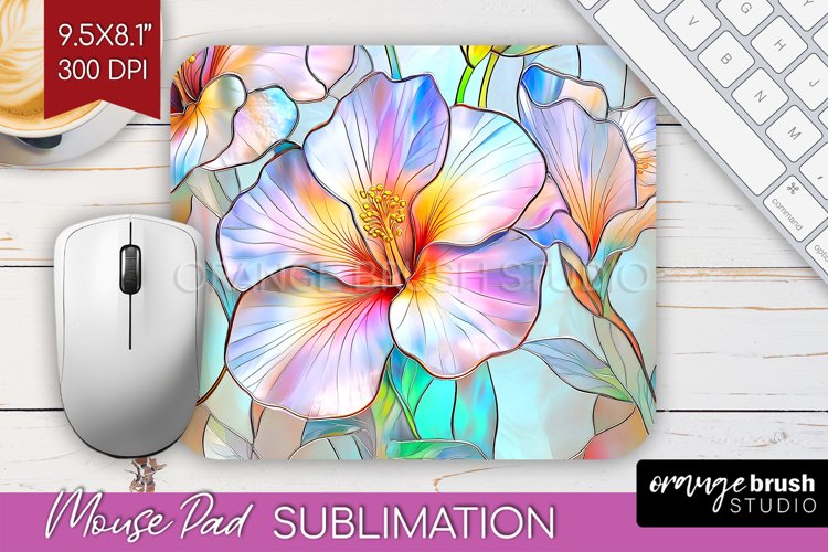 Stained Glass Flowers Mouse Pad Sublimation - Floral PNG