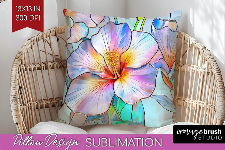 Stained Glass Flowers Pillow Sublimation - Floral Pillow PNG example image 1