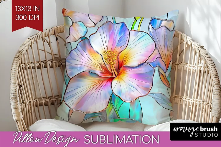 Stained Glass Flowers Pillow Sublimation - Floral Pillow PNG