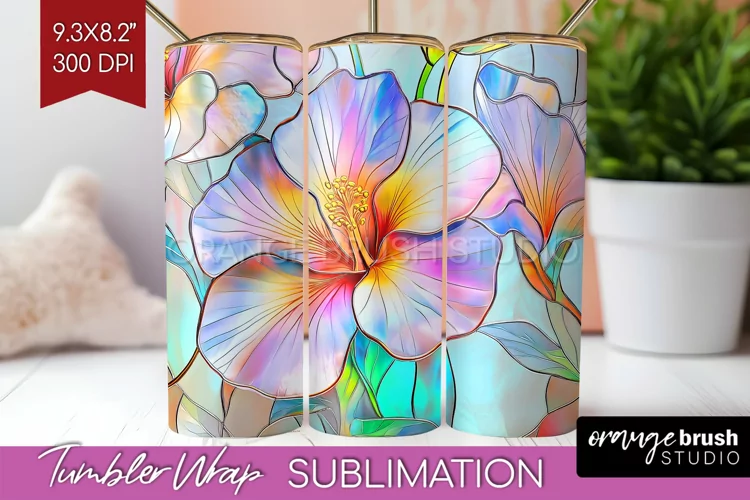 Stained Glass Flowers Tumbler Wrap - Floral Tumbler PNG