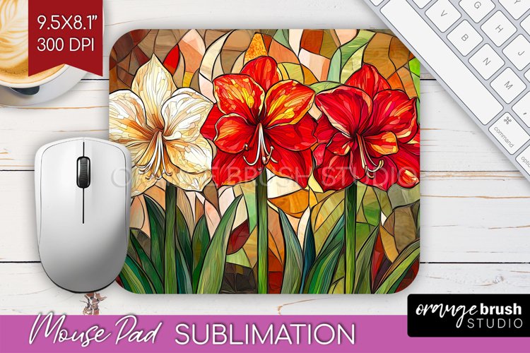 Stained Glass Flowers Mouse Pad Sublimation - Floral PNG