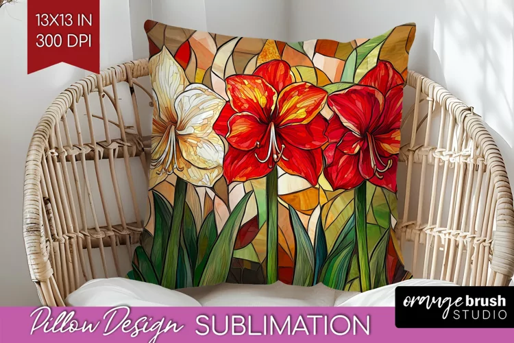 Stained Glass Flowers Pillow Sublimation - Floral Pillow PNG