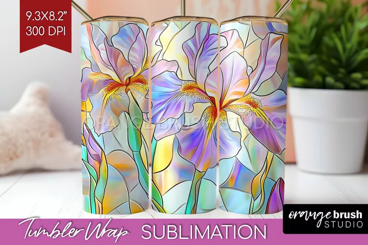 Stained Glass Flowers Tumbler Wrap - Floral Tumbler PNG