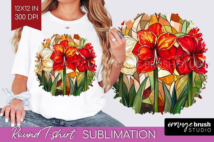 Stained Glass Flowers Round Tshirt Background - Floral PNG
