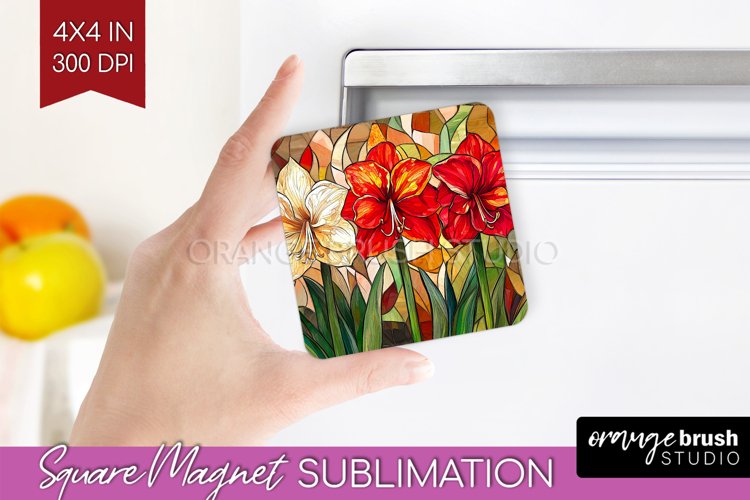 Stained Glass Flowers Magnet Sublimation - Floral Square PNG