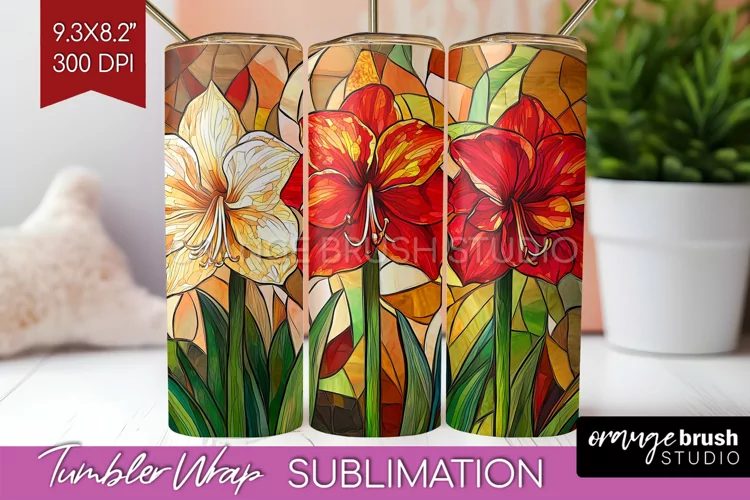 Stained Glass Flowers Tumbler Wrap - Floral Tumbler PNG