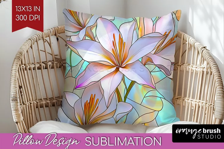 Stained Glass Flowers Pillow Sublimation - Floral Pillow PNG
