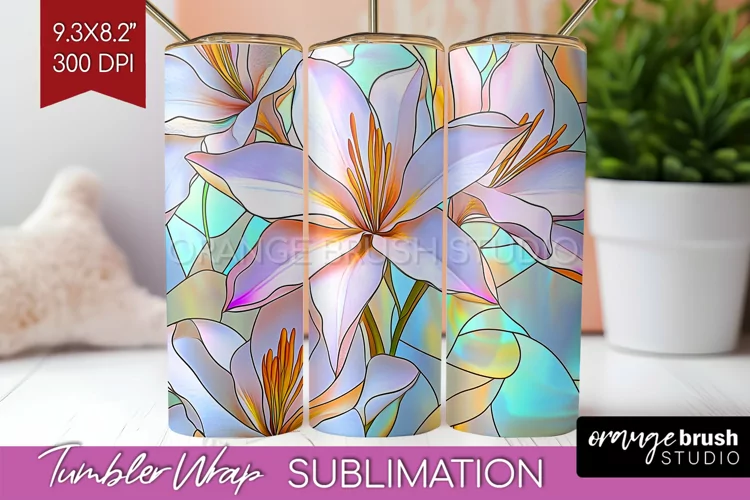 Stained Glass Flowers Tumbler Wrap - Floral Tumbler PNG