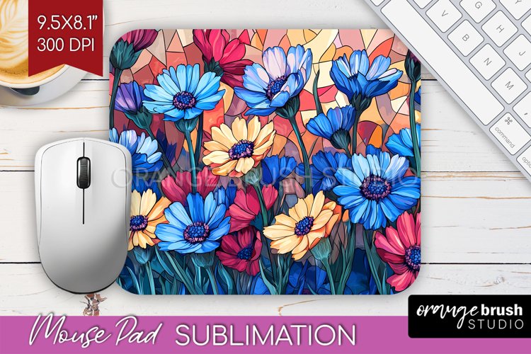 Stained Glass Flowers Mouse Pad Sublimation - Floral PNG