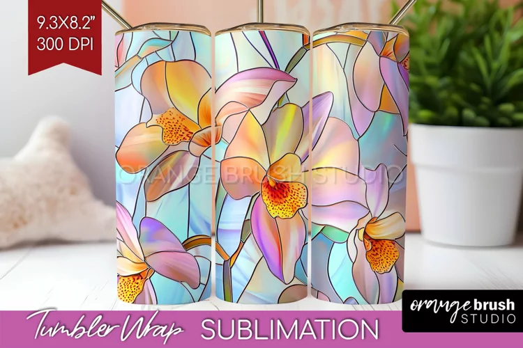 Stained Glass Flowers Tumbler Wrap - Floral Tumbler PNG