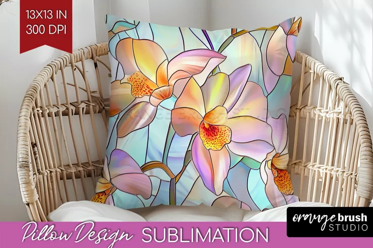 Stained Glass Flowers Pillow Sublimation - Floral Pillow PNG