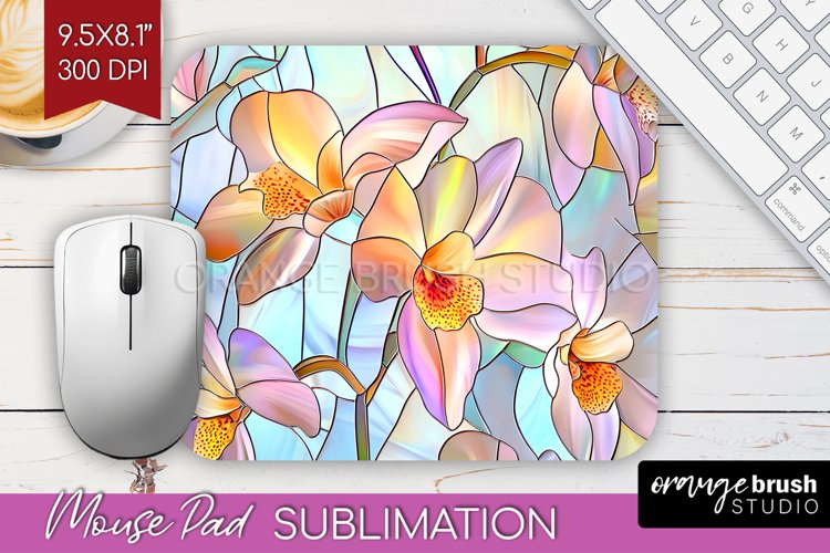 Stained Glass Flowers Mouse Pad Sublimation - Floral PNG