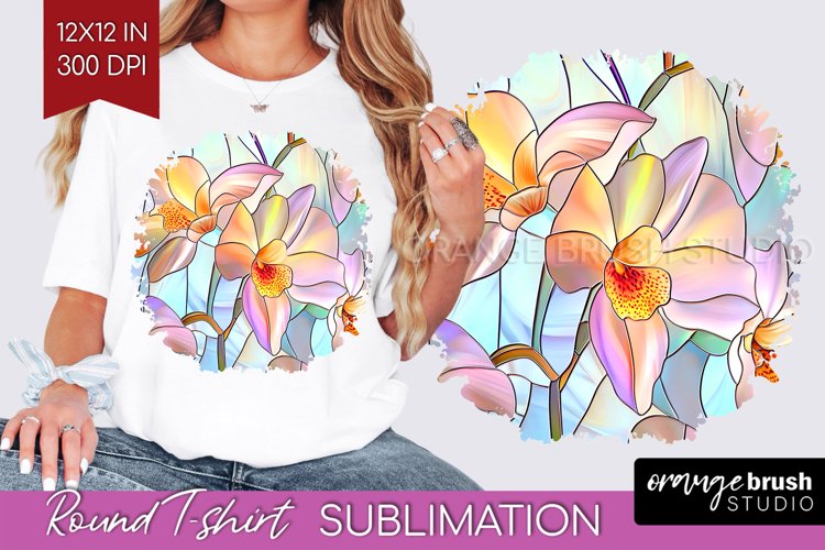 Stained Glass Flowers Round Tshirt Background - Floral PNG