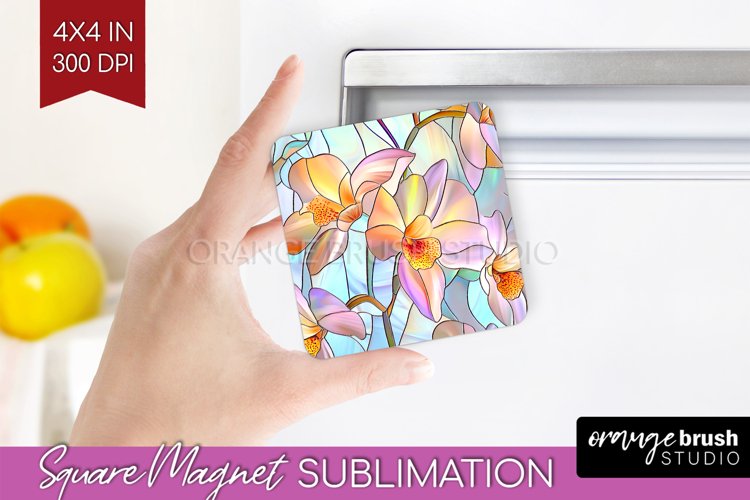 Stained Glass Flowers Magnet Sublimation - Floral Square PNG