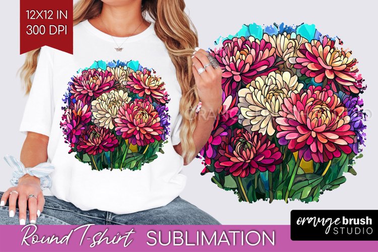 Stained Glass Flowers Round Tshirt Background - Floral PNG