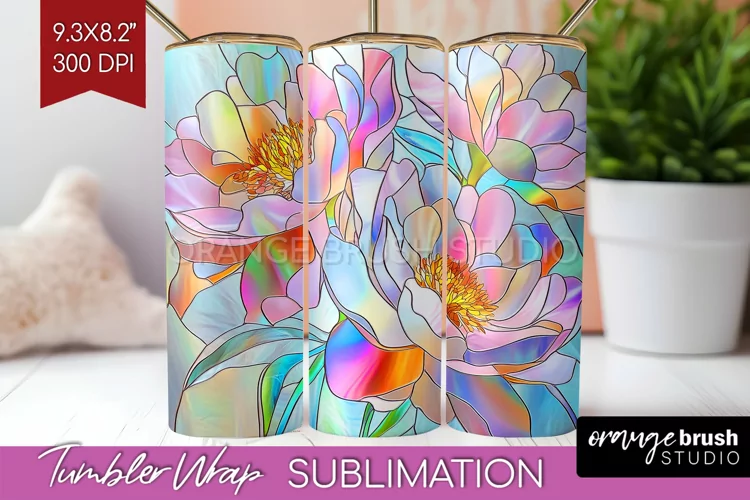 Stained Glass Flowers Tumbler Wrap - Floral Tumbler PNG