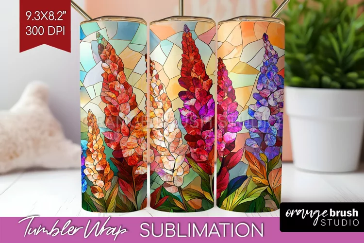 Stained Glass Flowers Tumbler Wrap - Floral Tumbler PNG