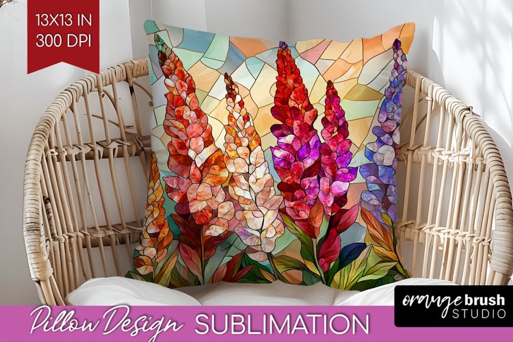 Stained Glass Flowers Pillow Sublimation - Floral Pillow PNG example image 1