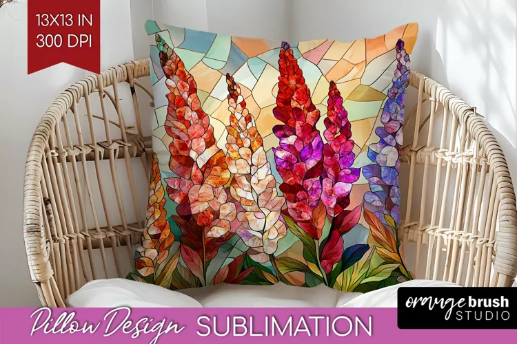 Stained Glass Flowers Pillow Sublimation - Floral Pillow PNG