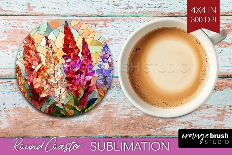 Stained Glass Flowers Round Coaster - Floral Coaster PNG