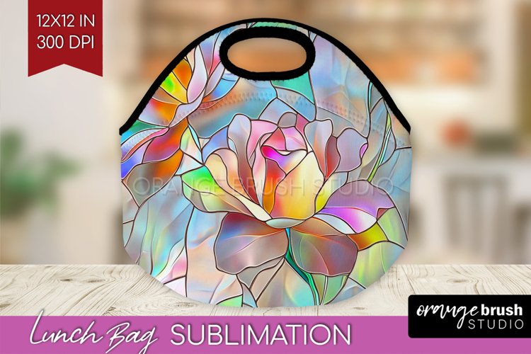 Stained Glass Flowers Lunch Bag - Floral Lunch Bug PNG