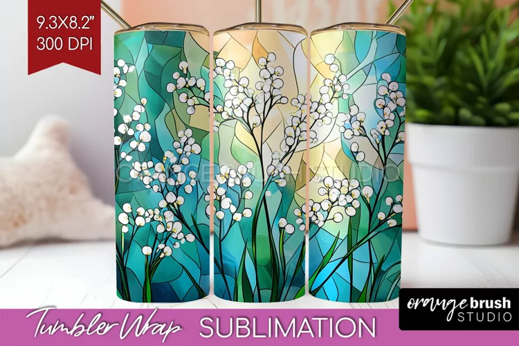 Stained Glass Flowers Tumbler Wrap - Floral Tumbler PNG