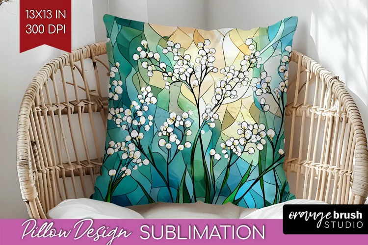 Stained Glass Flowers Pillow Sublimation - Floral Pillow PNG