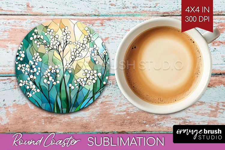 Stained Glass Flowers Round Coaster - Floral Coaster PNG