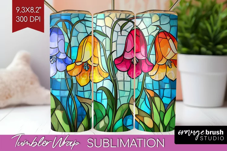 Stained Glass Flowers Tumbler Wrap - Floral Tumbler PNG