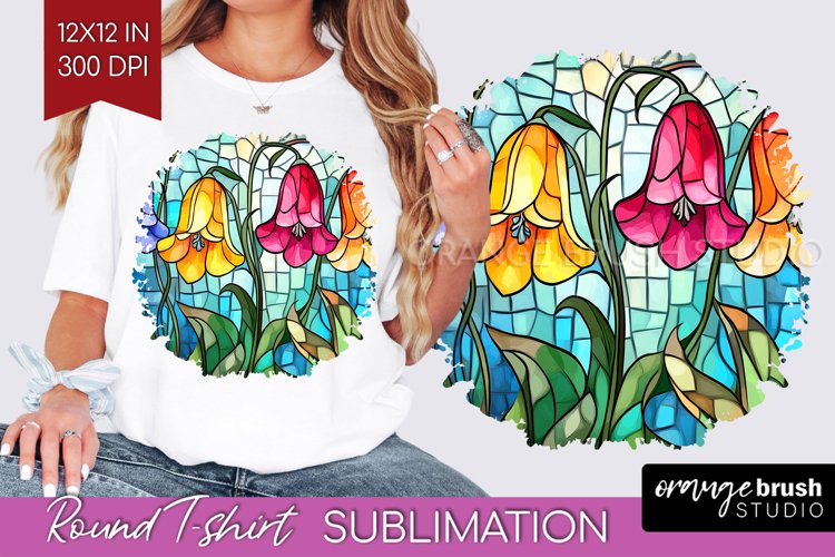 Stained Glass Flowers Round Tshirt Background - Floral PNG