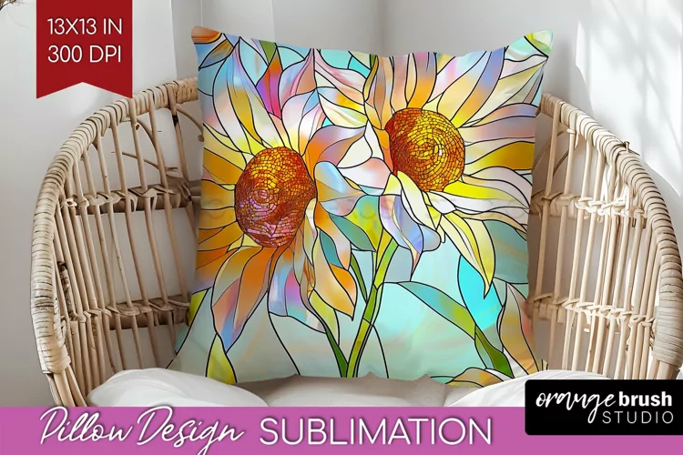 Stained Glass Flowers Pillow Sublimation - Floral Pillow PNG