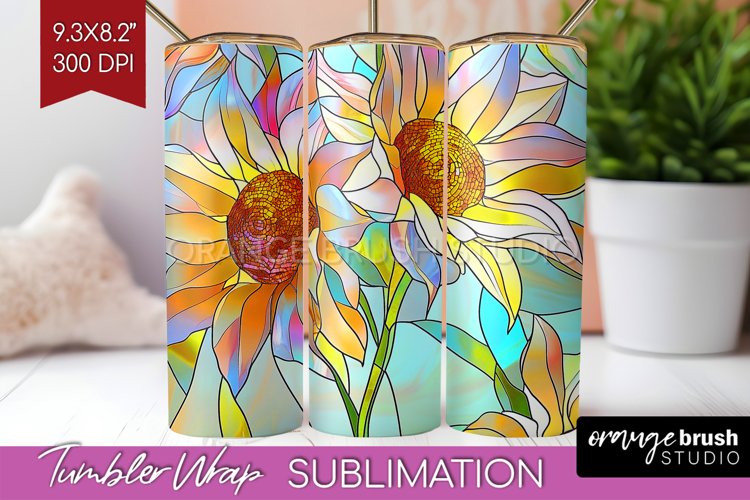 Stained Glass Flowers Tumbler Wrap - Floral Tumbler PNG example image 1