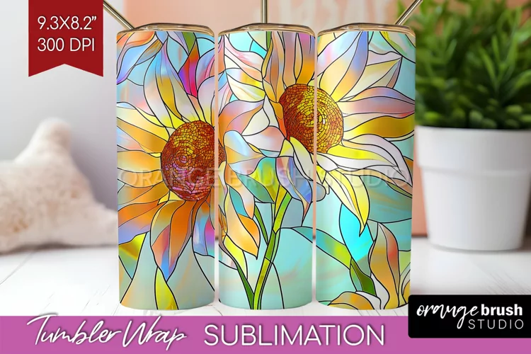 Stained Glass Flowers Tumbler Wrap - Floral Tumbler PNG