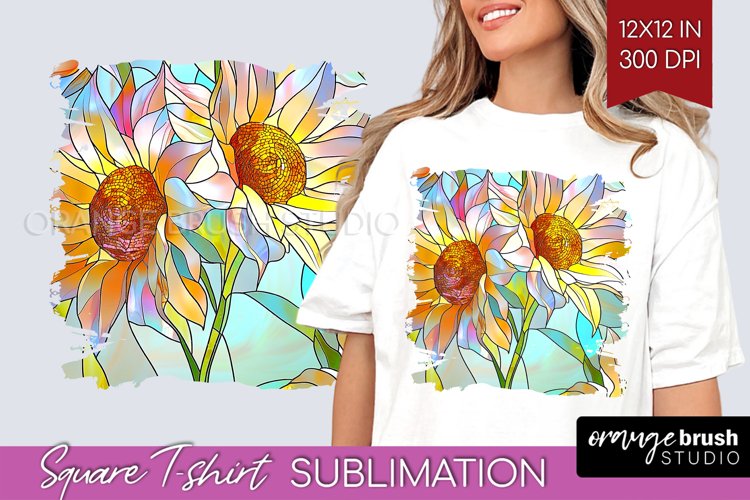 Stained Glass Flowers Square Tshirt Background - Floral PNG