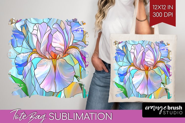 Stained Glass Flowers Tote Bag - Floral Tote Bag PNG