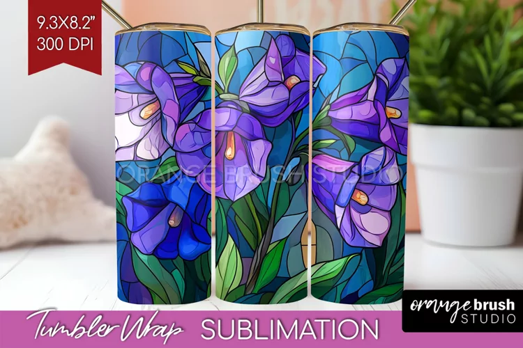 Stained Glass Flowers Tumbler Wrap - Floral Tumbler PNG