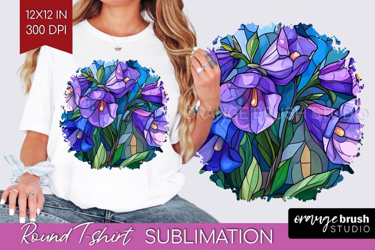 Stained Glass Flowers Round Tshirt Background - Floral PNG
