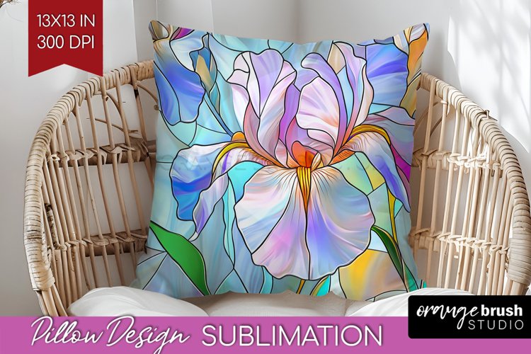 Stained Glass Flowers Pillow Sublimation - Floral Pillow PNG example image 1