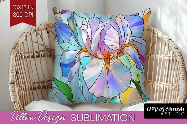 Stained Glass Flowers Pillow Sublimation - Floral Pillow PNG
