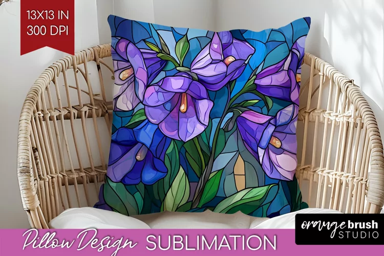Stained Glass Flowers Pillow Sublimation - Floral Pillow PNG