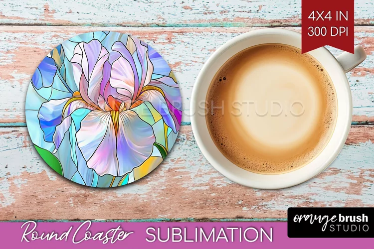 Stained Glass Flowers Round Coaster - Floral Coaster PNG